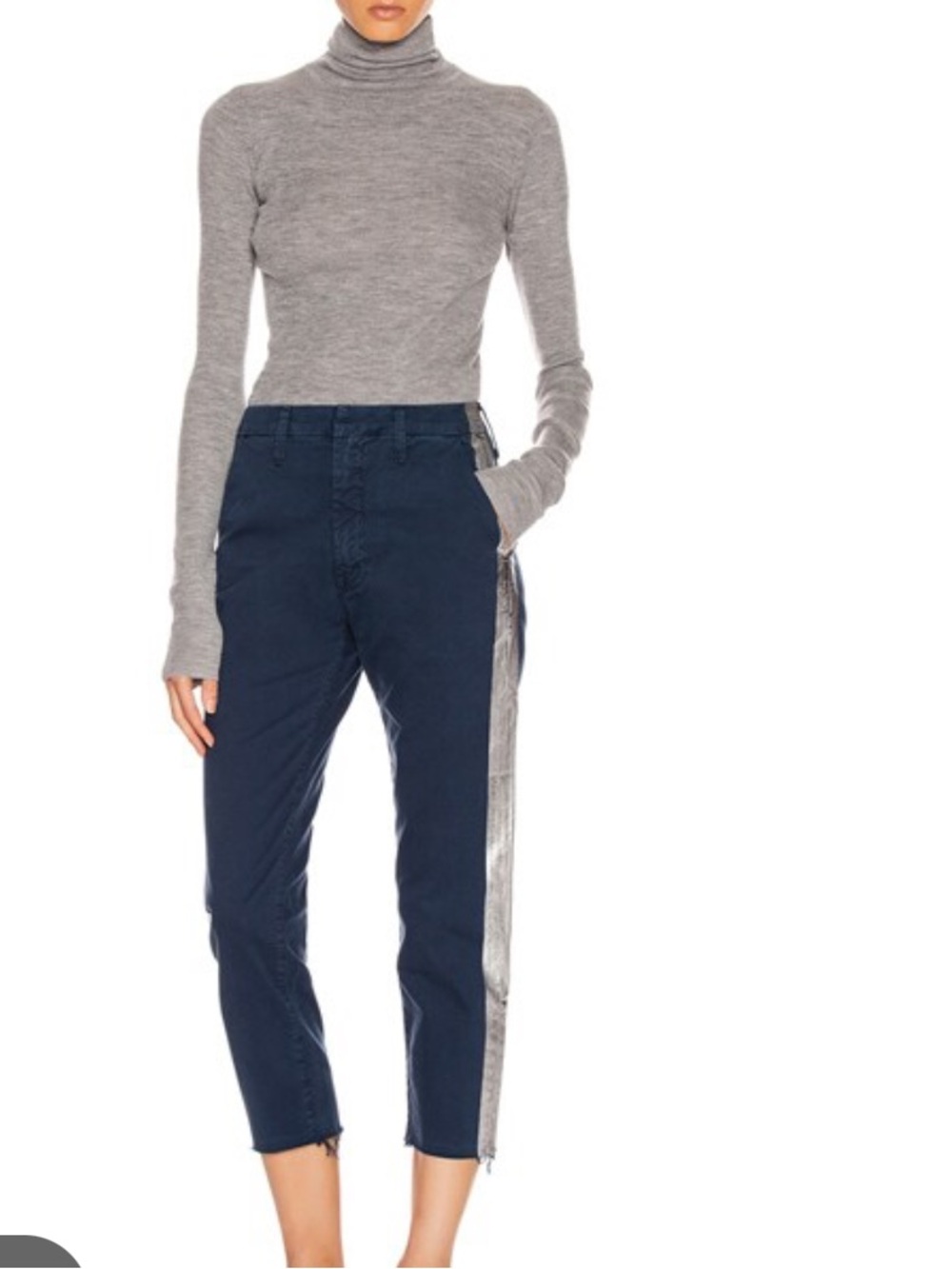 Mother Shaker Prep Fray Blue Silver Stripe Metallic Pants Size 26 Raw Hem